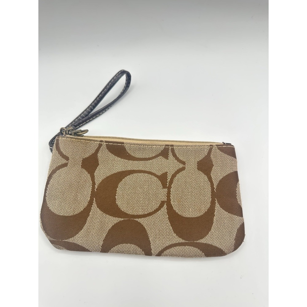 Coach Signature C Jacquard Wristlet, Tan & Brown 6"